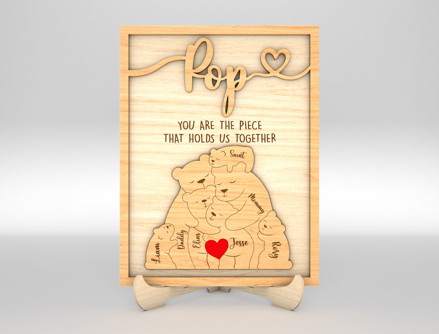 Personalized Pop Bear Puzzle SVG Laser Cut File for Glowforge and LightBurn