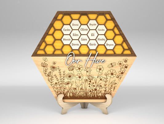 Bee Family Honeycomb Name Sign SVG for LightBurn and xTool