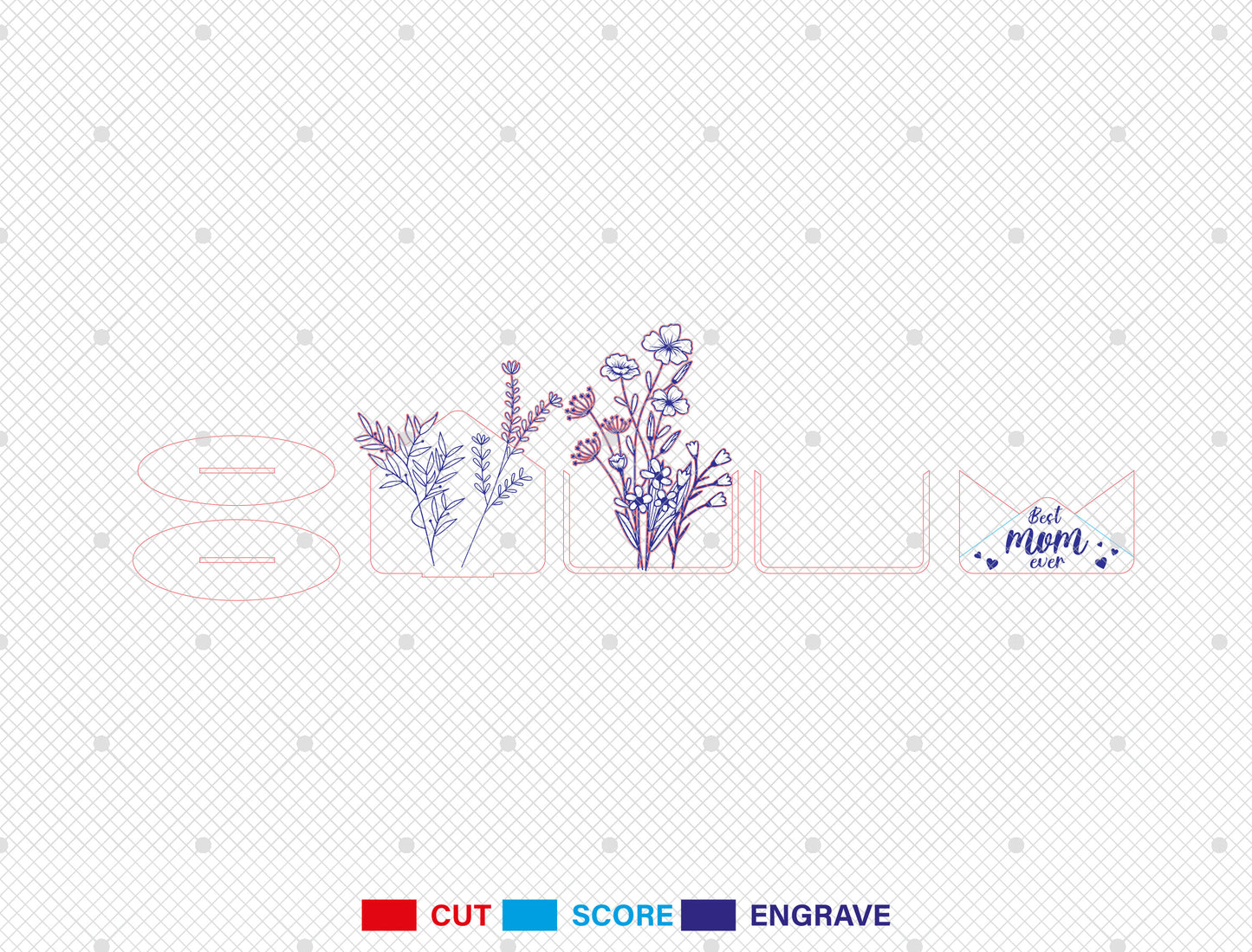 Mother’s Day Envelope Flower Laser Cut File Bundle | Floral Letter Decor | Botanical Wooden Sign | Glowforge, xTool, LightBurn, etc.