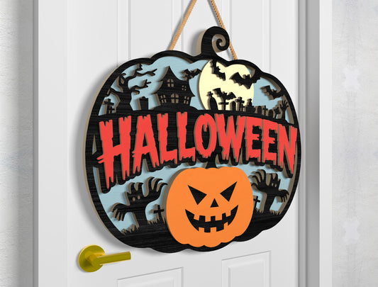 Halloween Pumpkin Door Sign SVG Laser Cut Files for Glowforge