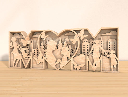 MOM Multilayer Family Sign SVG for Glowforge and xTool