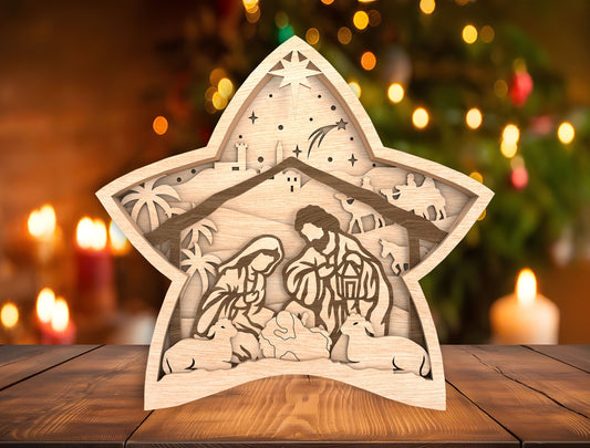 Nativity Scene Christmas Tabletop Decor Laser Cut File | Ready to Cut | Glowforge, xTool, LightBurn, etc. My Store
