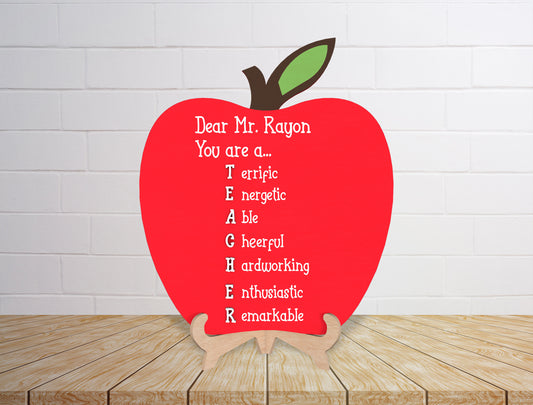 Personalized Teacher Apple Sign SVG Laser Cut File for Glowforge and LightBurn