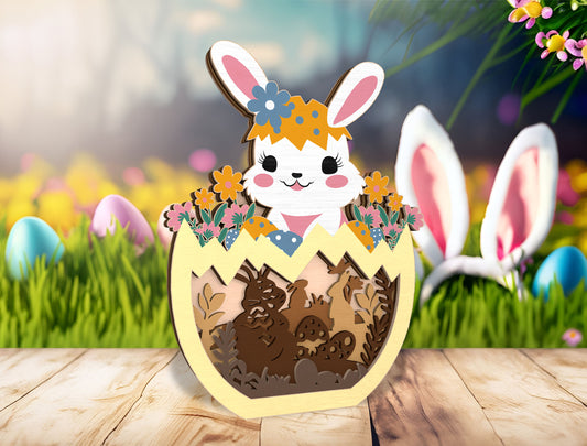 Easter Bunny Egg Multilayer Scene SVG Layered for xTool and Glowforge