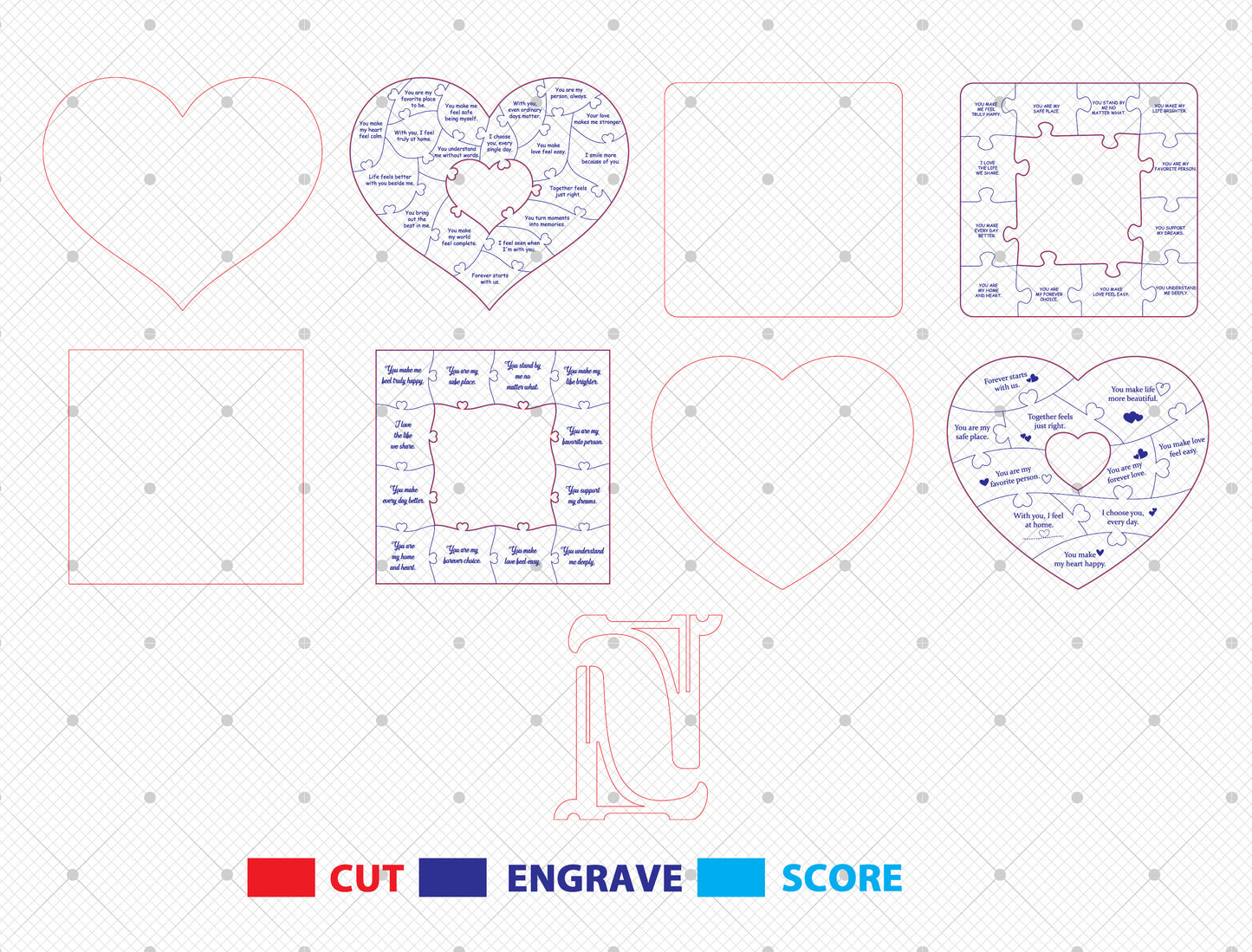 Personalized Couple Puzzle Photo Frame SVG Bundle Laser Cut File for Glowforge and xTool