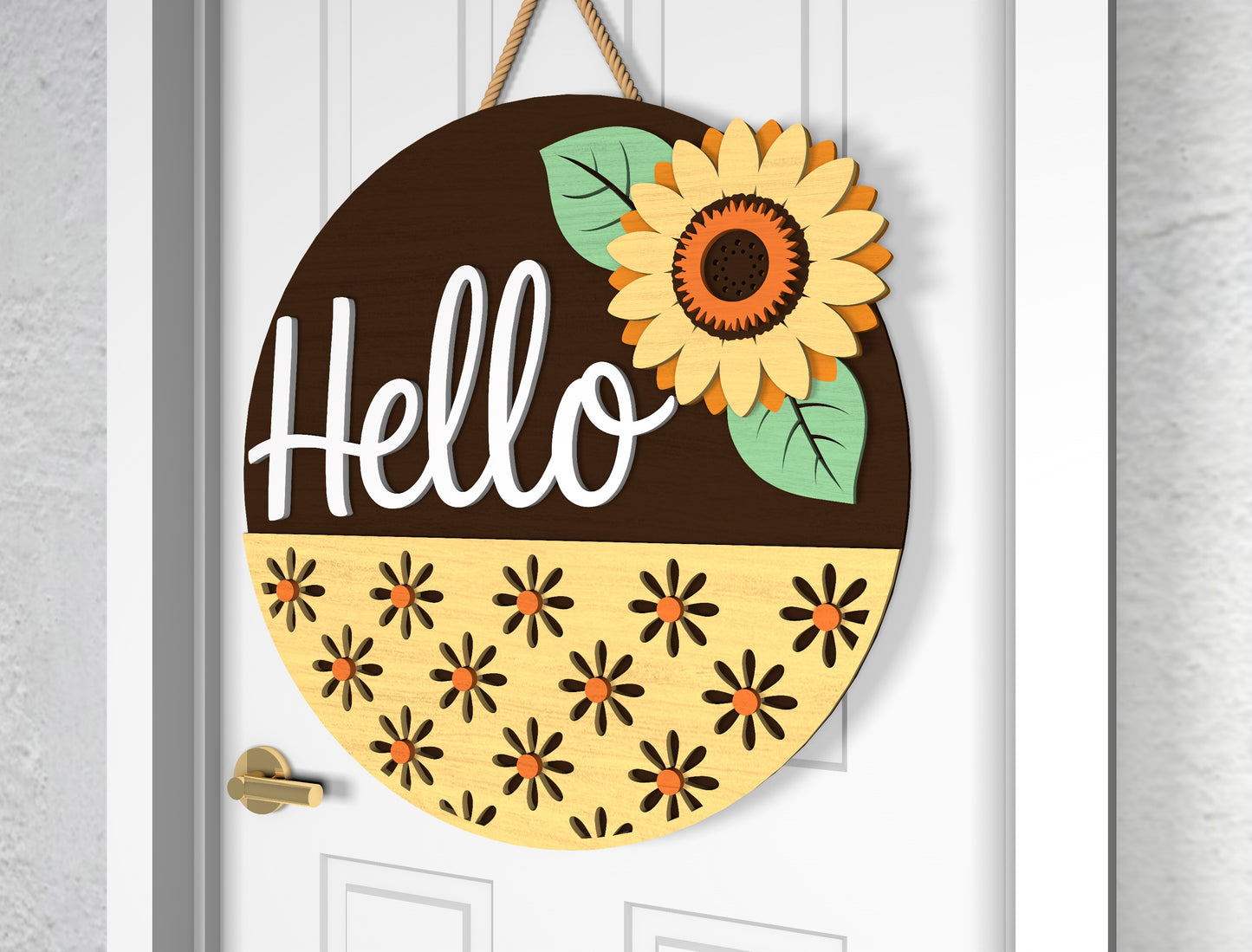 Sunflower Welcome and Hello Round Sign SVG for Glowforge and xTool