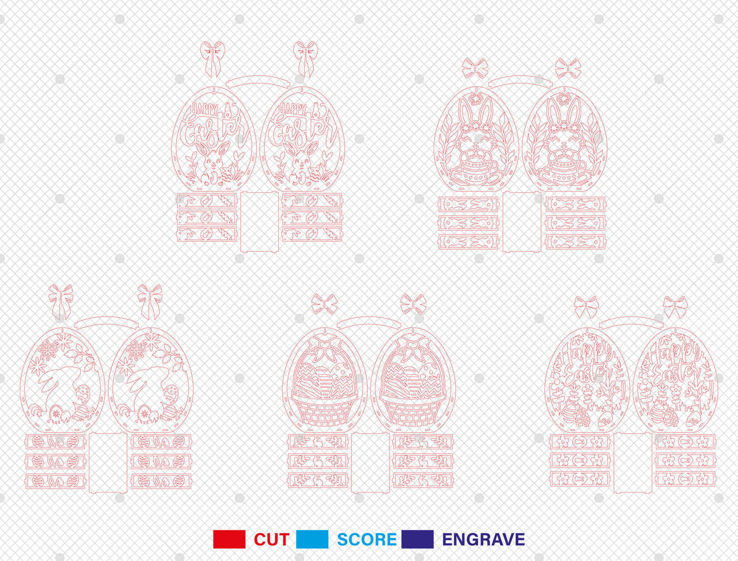 Easter Egg Basket SVG Bundle Wooden Easter 5 Designs for Glowforge and xTool