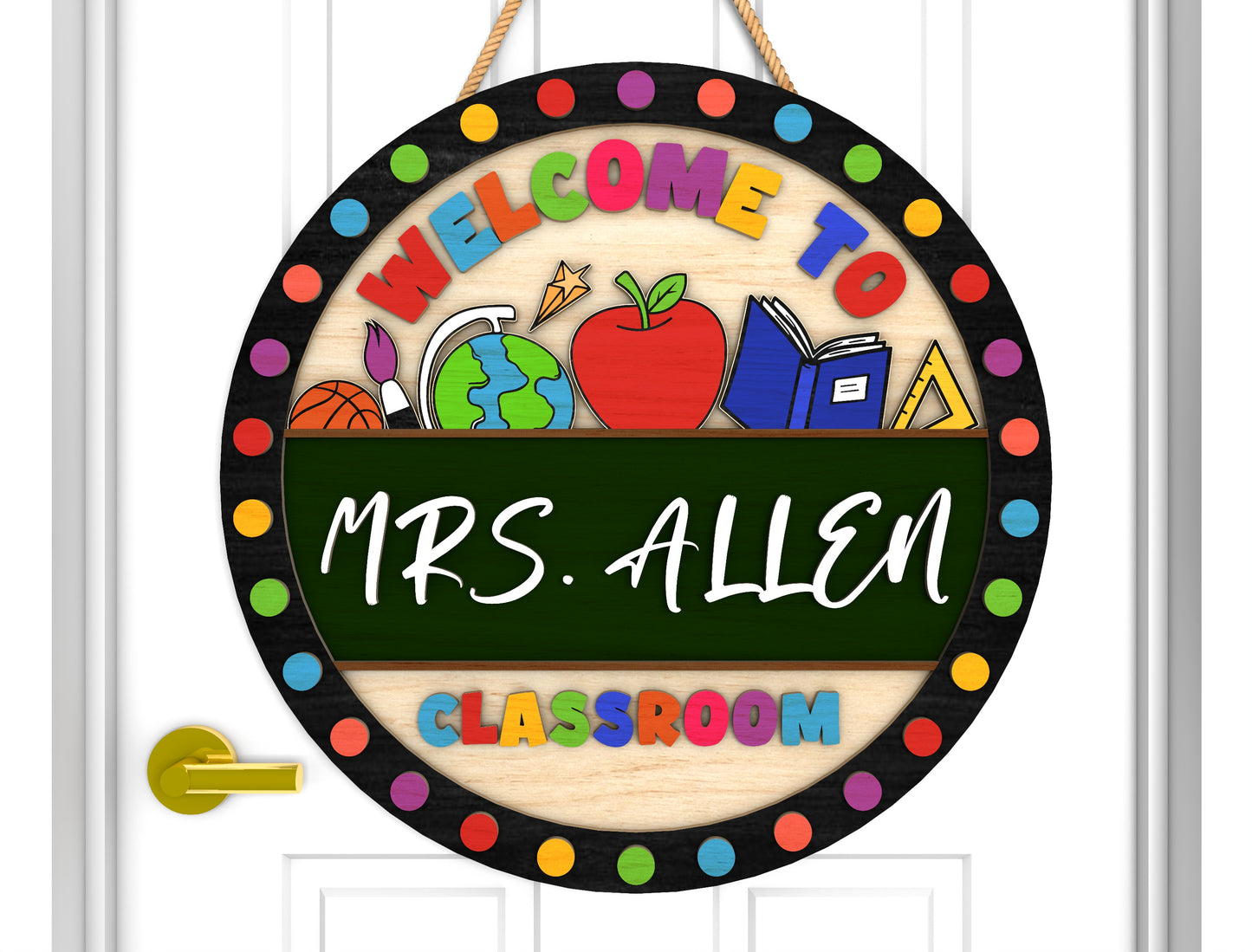 Personalized Round Classroom Door Sign SVG for Glowforge Users