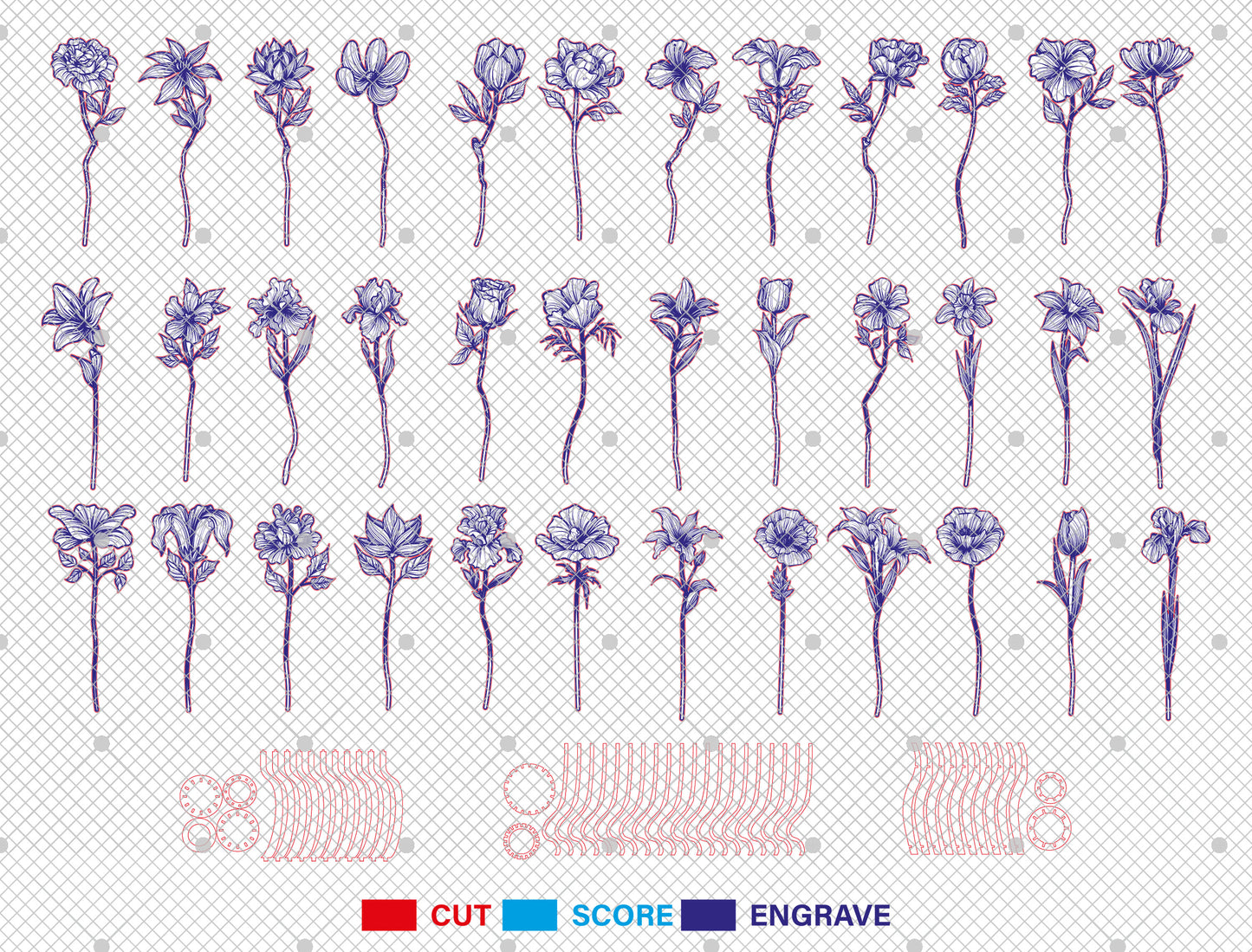 Floral Vase Arrangement SVG Bundle 36 Flowers for Glowforge and xTool