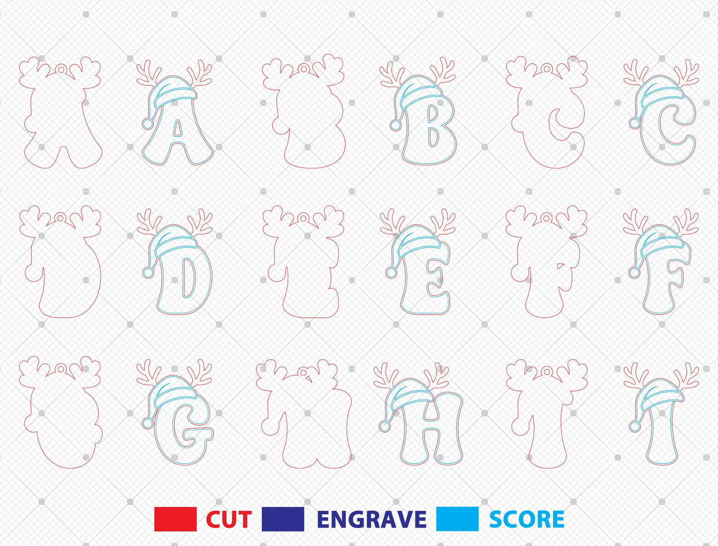 Christmas Reindeer Alphabet Ornament Laser Cut File | Ready to Cut | Glowforge, xTool, LightBurn, etc. My Store