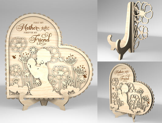 "First My Mother Forever My Friend" Floral Heart SVG for xTool