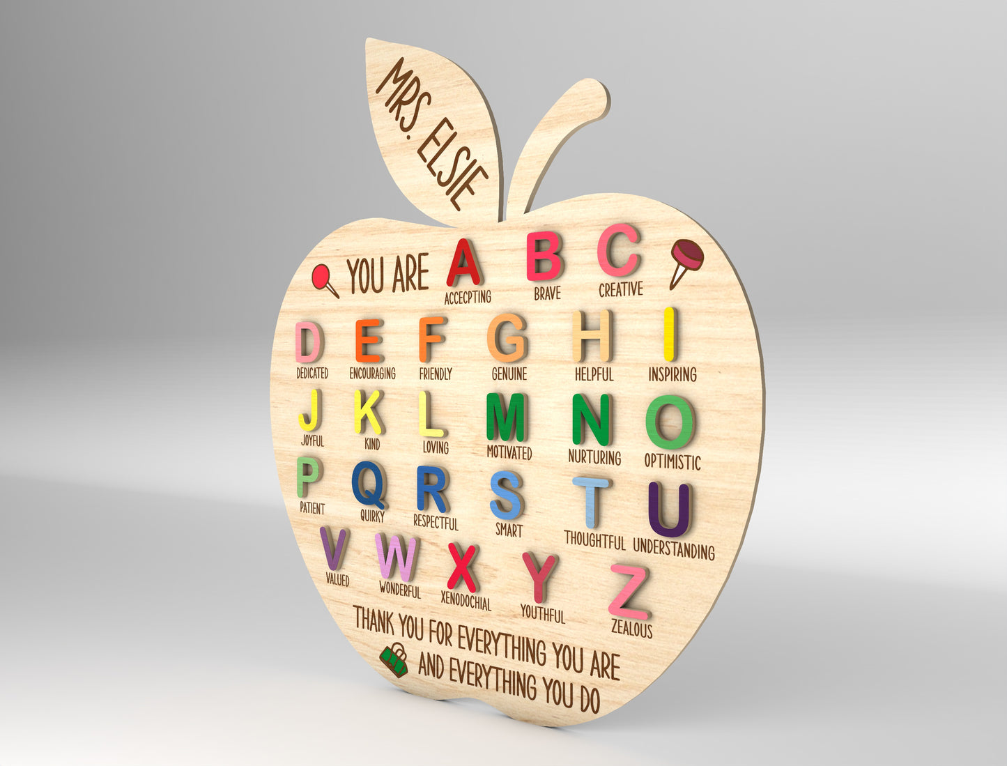 Personalized Teacher Alphabet Sign Laser Cut File for Glowforge and xTool