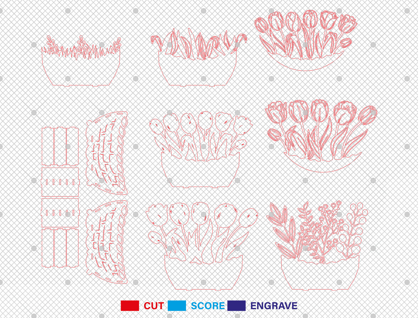 Wooden 3D Flower Pot SVG Floral Basket Decor for LightBurn and xTool