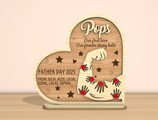 Father’s Day Strength Heart Laser Cut File | Dad Pops Papa Tabletop Sign | Family Love Wooden Decor | Glowforge, xTool, LightBurn, etc.