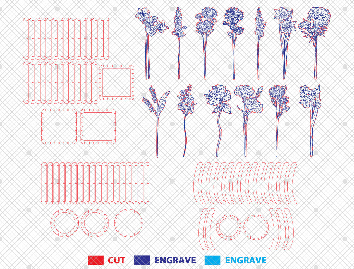 Flower Vase SVG Bundle 3 Vases and 13 Flowers for LightBurn and xTool