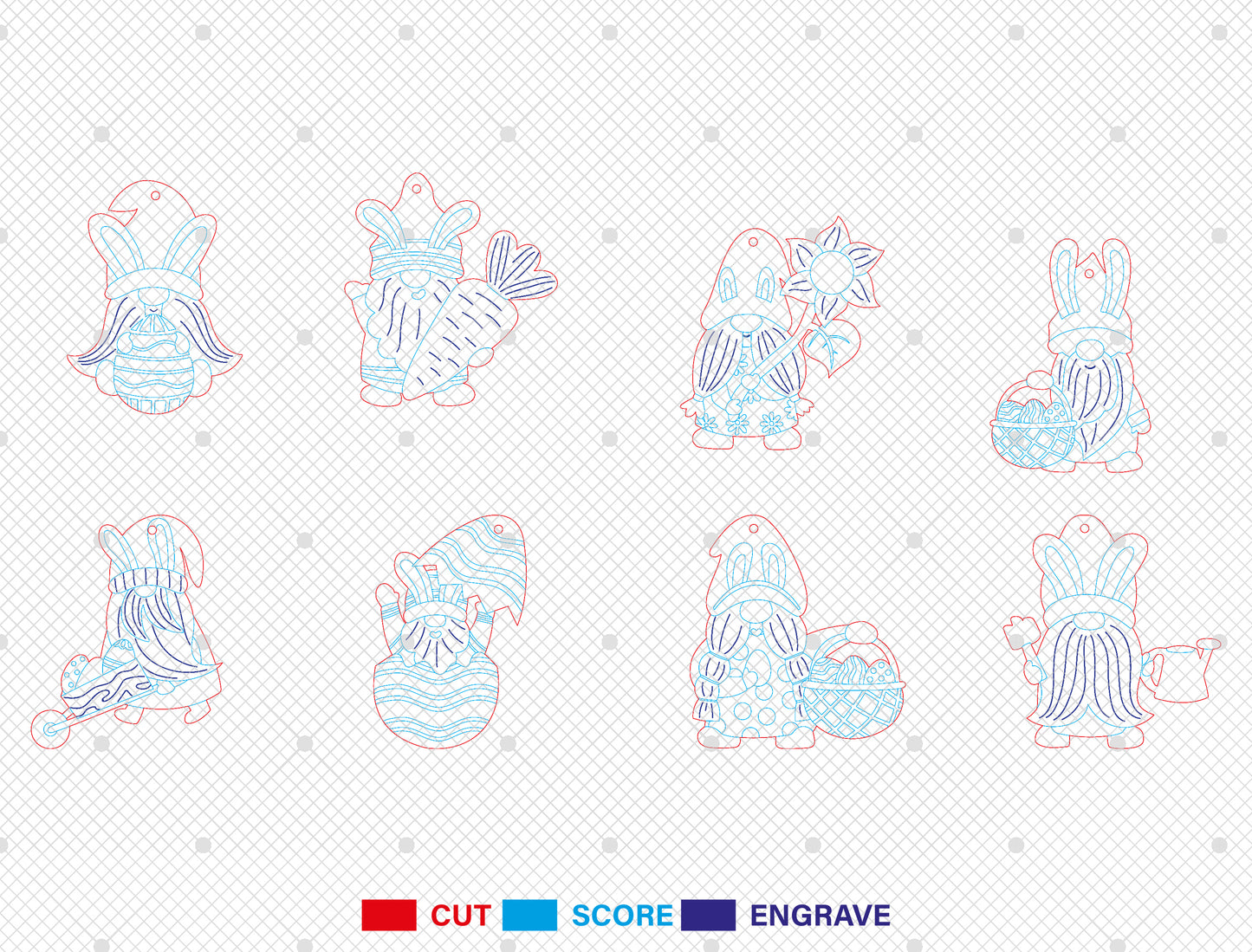 Easter Gnome Earrings SVG Set 8 Cute Bunny Jewelry for LightBurn and xTool