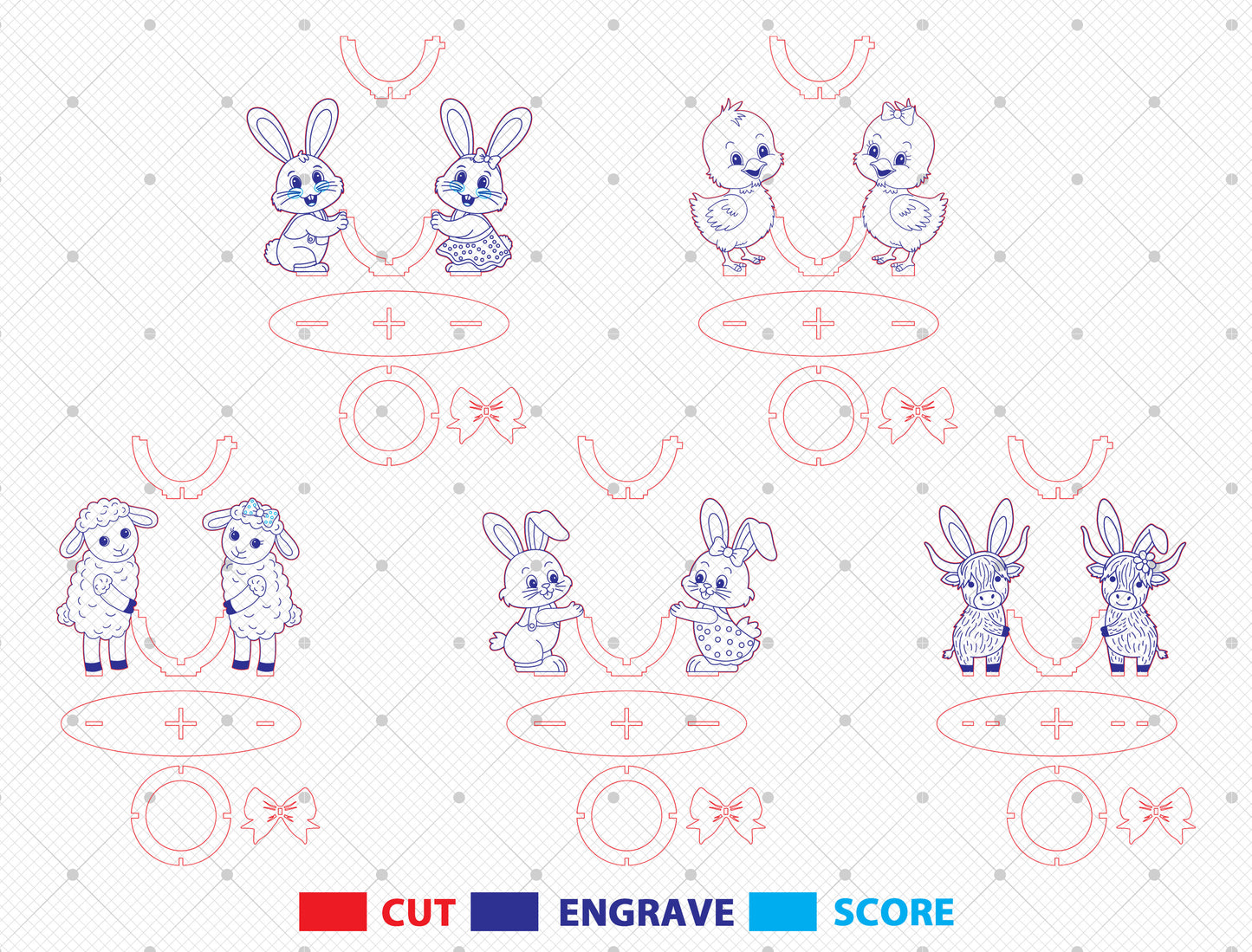 Animal Egg Stand SVG Bundle Easter Egg Holder for Glowforge and xTool