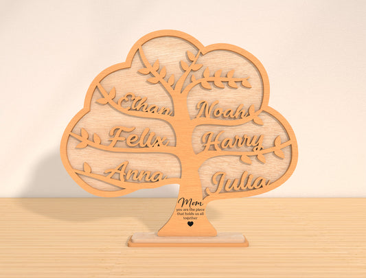 Family Tree Name Sign SVG Mother's Day Wooden Decor for Glowforge