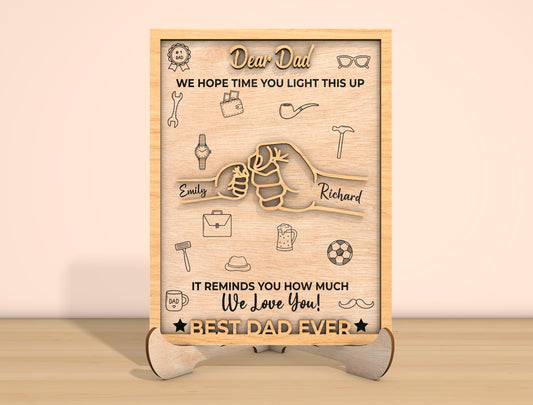Dear Dad Fist Bump Laser Cut File | Father’s Day Family Hands Sign | Heartfelt Wooden Decor | Glowforge, xTool, LightBurn, etc.