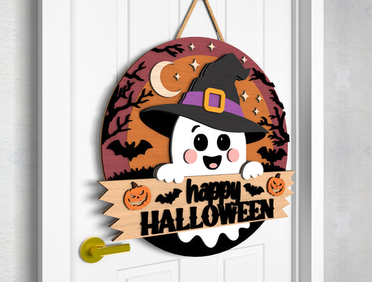 2 Halloween Pumpkin Door Sign SVG Ghost Laser Cut Bundle for xTool