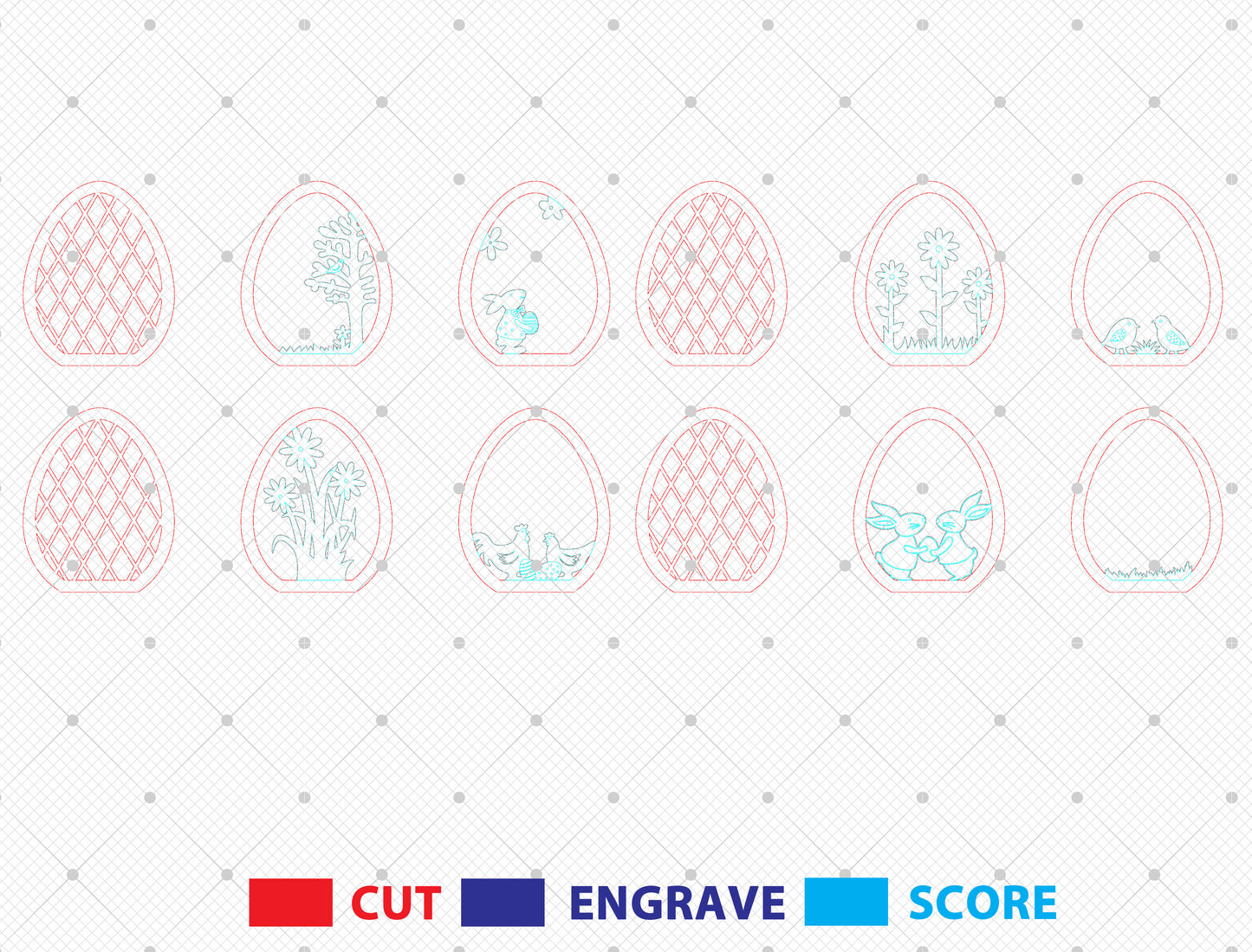 Easter Egg Scene SVG Bundle Spring Chicken Garden for Glowforge and xTool