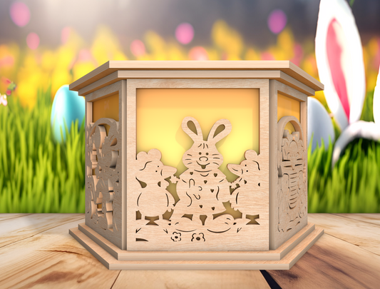 Easter Bunny Lantern SVG Wooden Spring Table Light for Glowforge and xTool