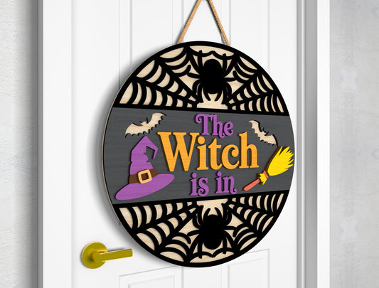 2 Witch and Ghost Halloween Door Sign SVG Laser Cut Bundle for LightBurn