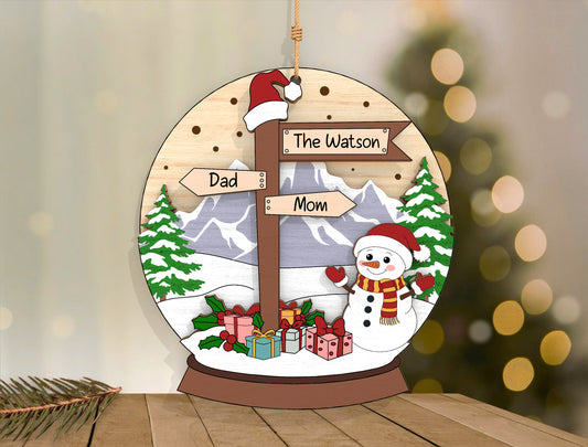 Personalized Christmas Family Snow Globe Sign Laser Cut File | Ready to Cut | Glowforge, xTool, LightBurn, etc.