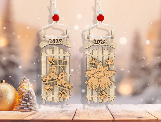 Christmas Sled Ornament Laser Cut File | Ready to Cut | Glowforge, xTool, LightBurn, etc.