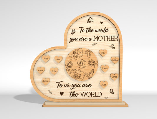 Personalized Mom Heart Custom Names Sign SVG for LightBurn and xTool