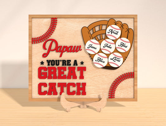 You’re a Great Catch Dad Laser Cut File | Baseball Glove Family Sign | Sports Wooden Decor | Glowforge, xTool, LightBurn, etc.