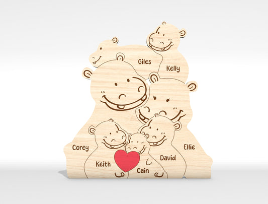 Personalized Family Hippo Puzzle SVG Laser Cut File for Glowforge and xTool