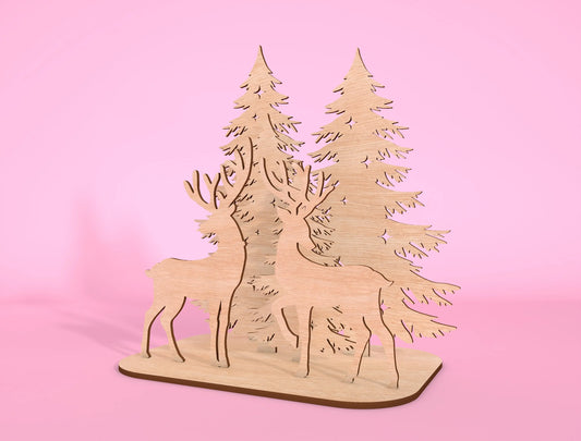 3D Forest Reindeer Scene Laser Cut File | Ready to Cut | Glowforge, xTool, LightBurn, etc. My Store