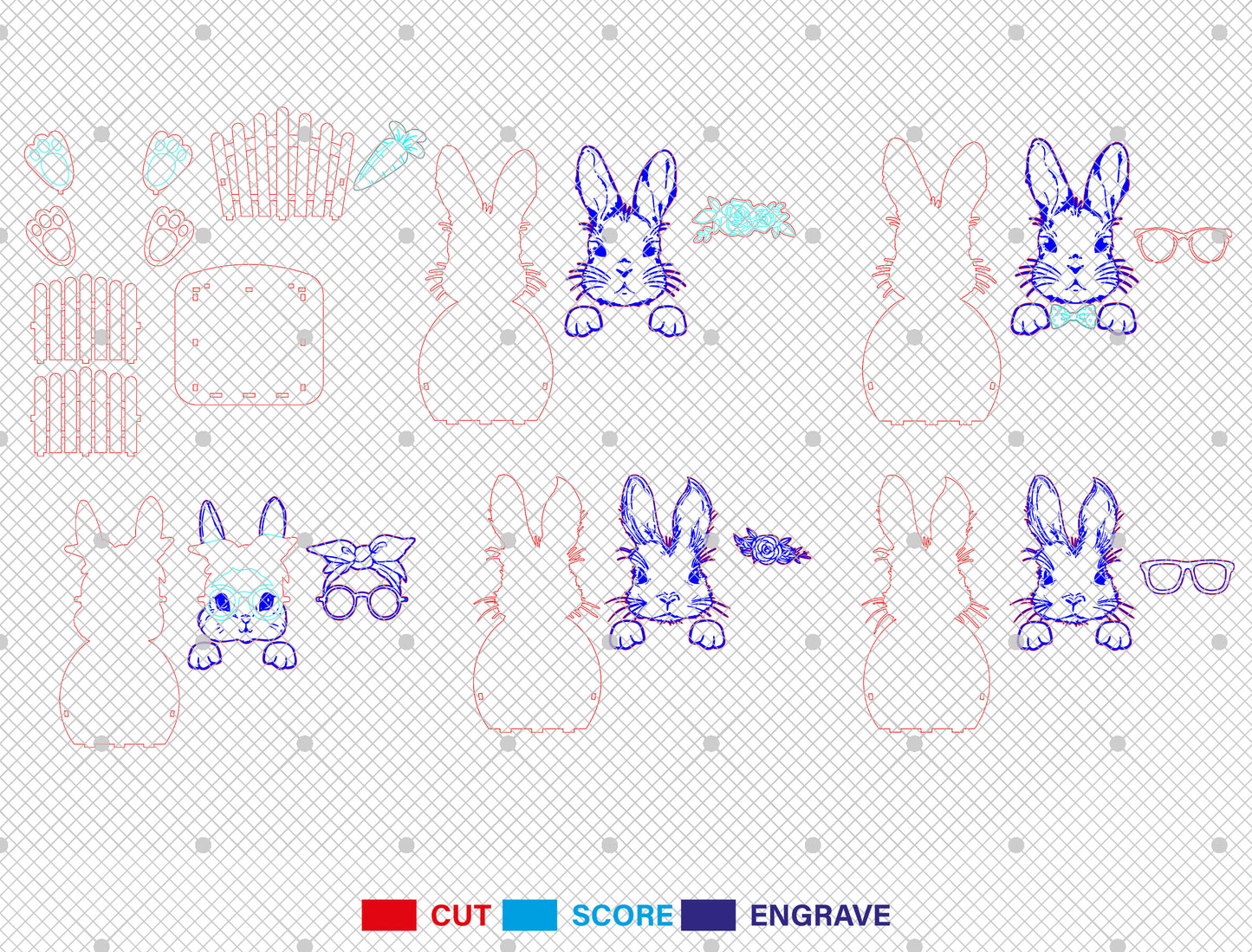 Easter Bunny Basket SVG Bundle 3D Candy Holder Wooden for LightBurn and xTool