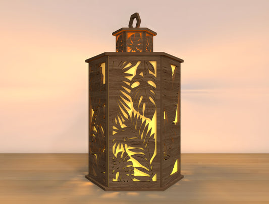 Tropical Leaf Lantern SVG Laser Cut File for LightBurn and Glowforge