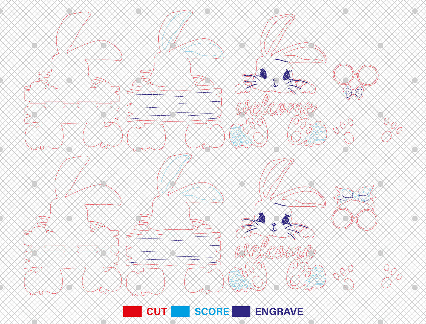 Easter Bunny Welcome Sign SVG Bundle Cute Door Hanger for Glowforge and xTool