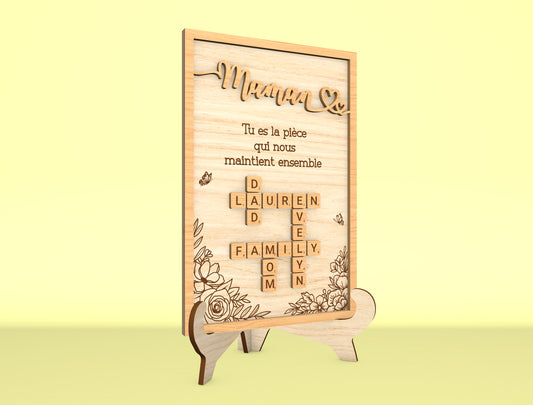 Personalized Mom Crossword Puzzle Sign SVG Laser Cut File for LightBurn and xTool