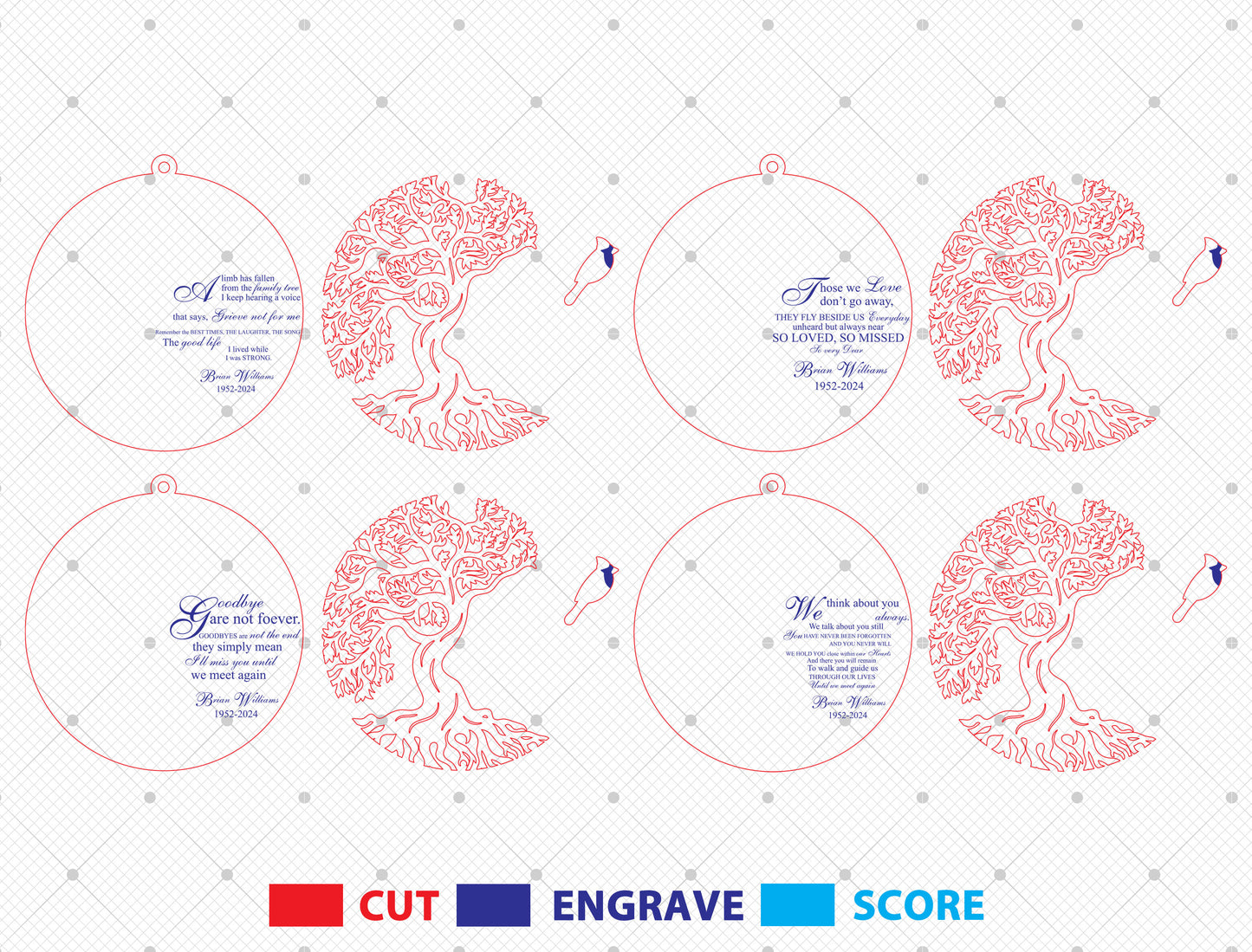 Cardinal Tree of Life Memorial Ornament SVG for Glowforge