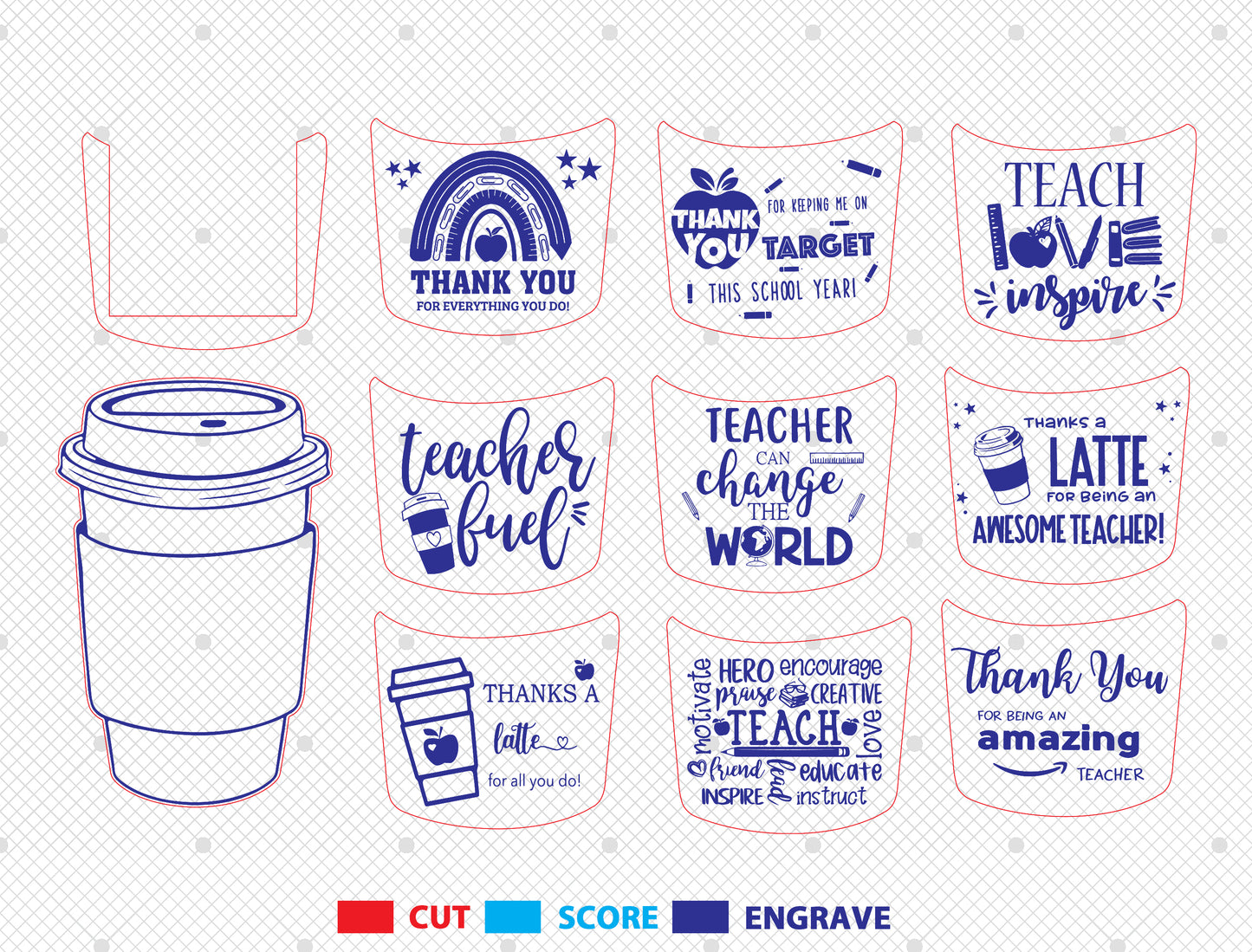 Teacher Coffee Gift Card Holder SVG Bundle for LightBurn and Glowforge