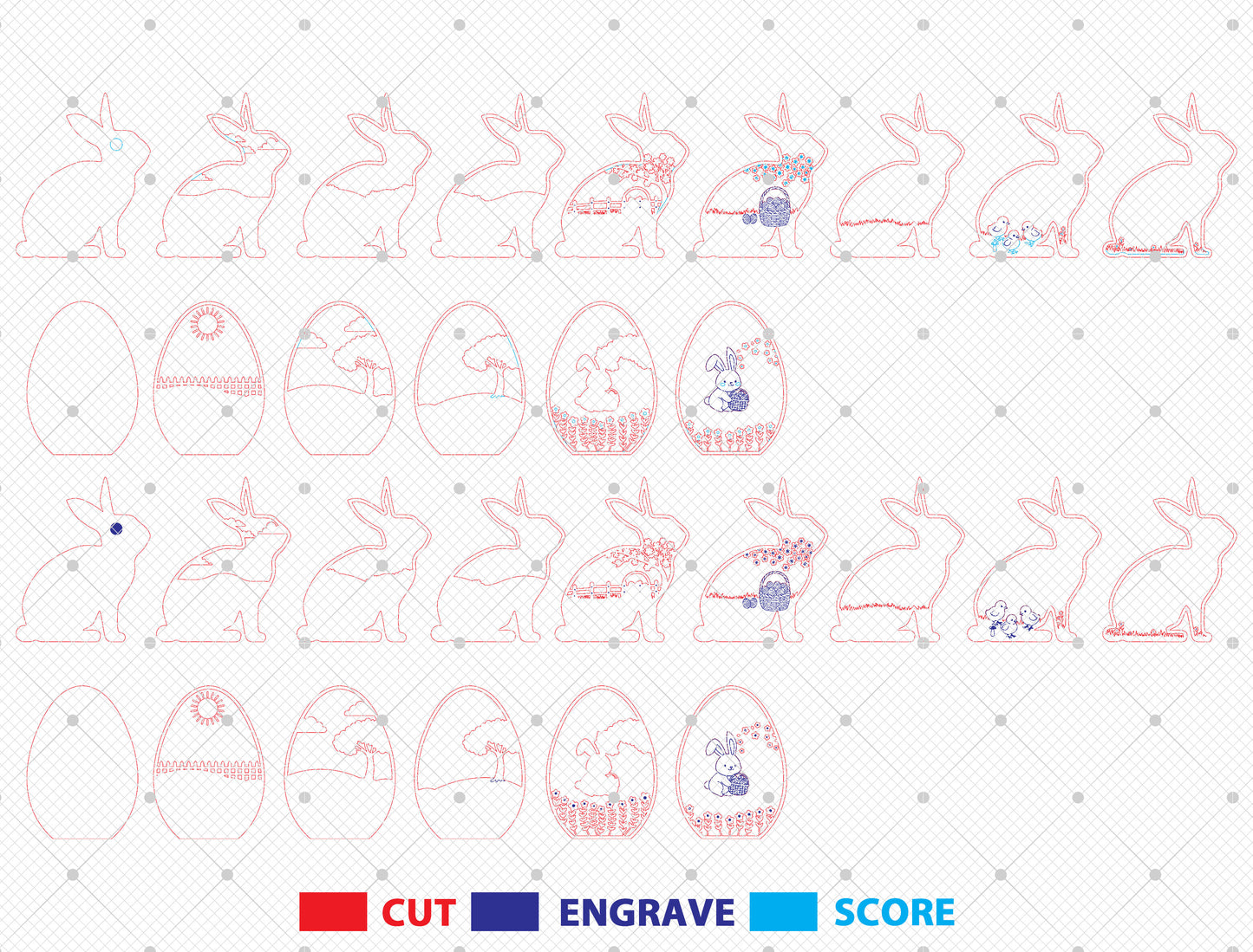 Cute Easter Nature Scene SVG Bundle Easter Bunny for Glowforge and xTool