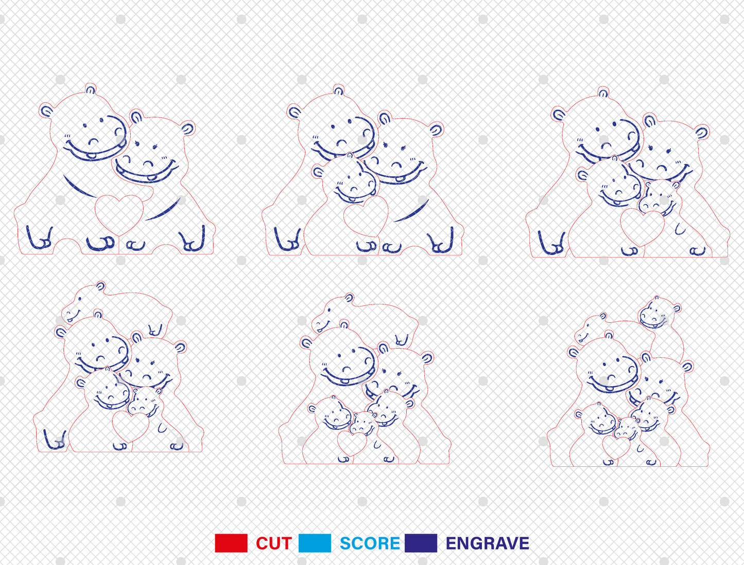 Personalized Family Hippo Puzzle SVG Laser Cut File for Glowforge and xTool