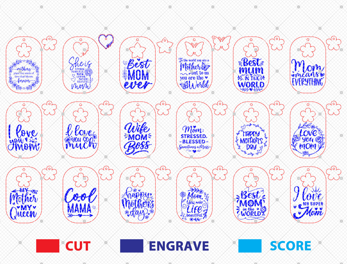 Mother's Day Mom Keychain SVG Bundle 18 Designs for LightBurn and xTool