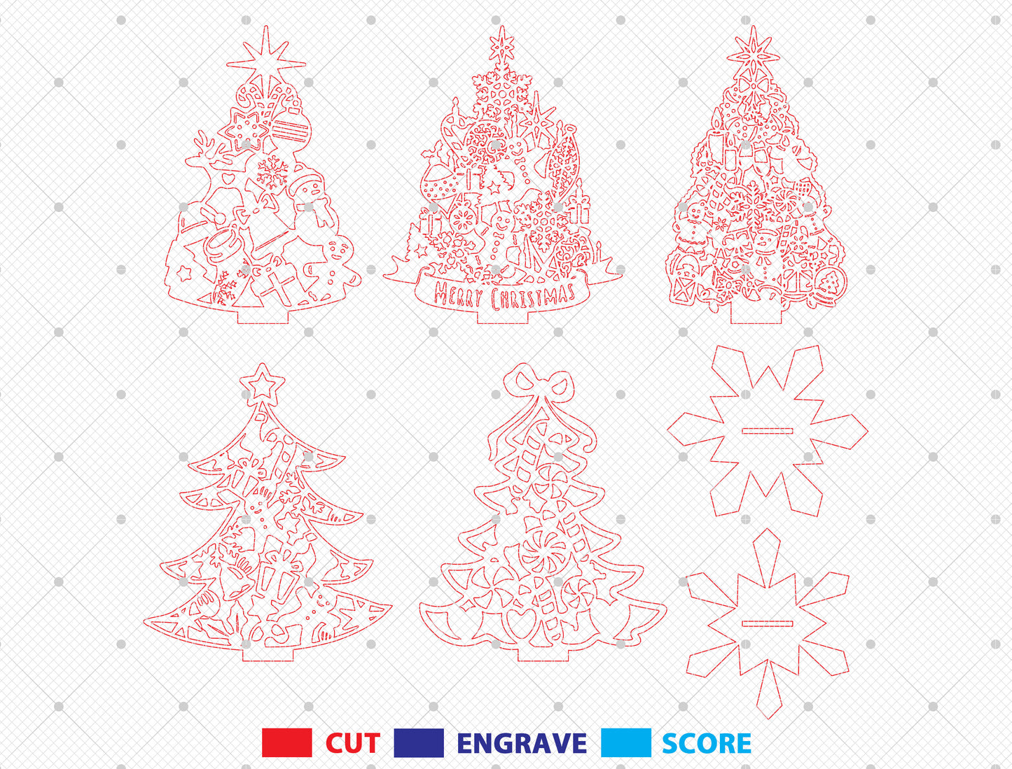Christmas Tree Silhouette Decor SVG Bundle Laser Cut File for Glowforge xTool LightBurn