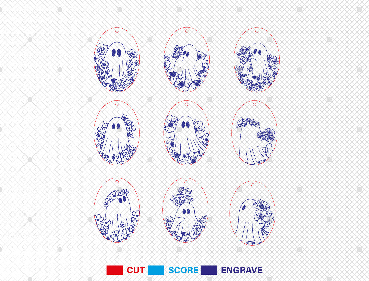 9 Floral Ghost Earrings SVG Halloween Laser Cut Bundle for xTool