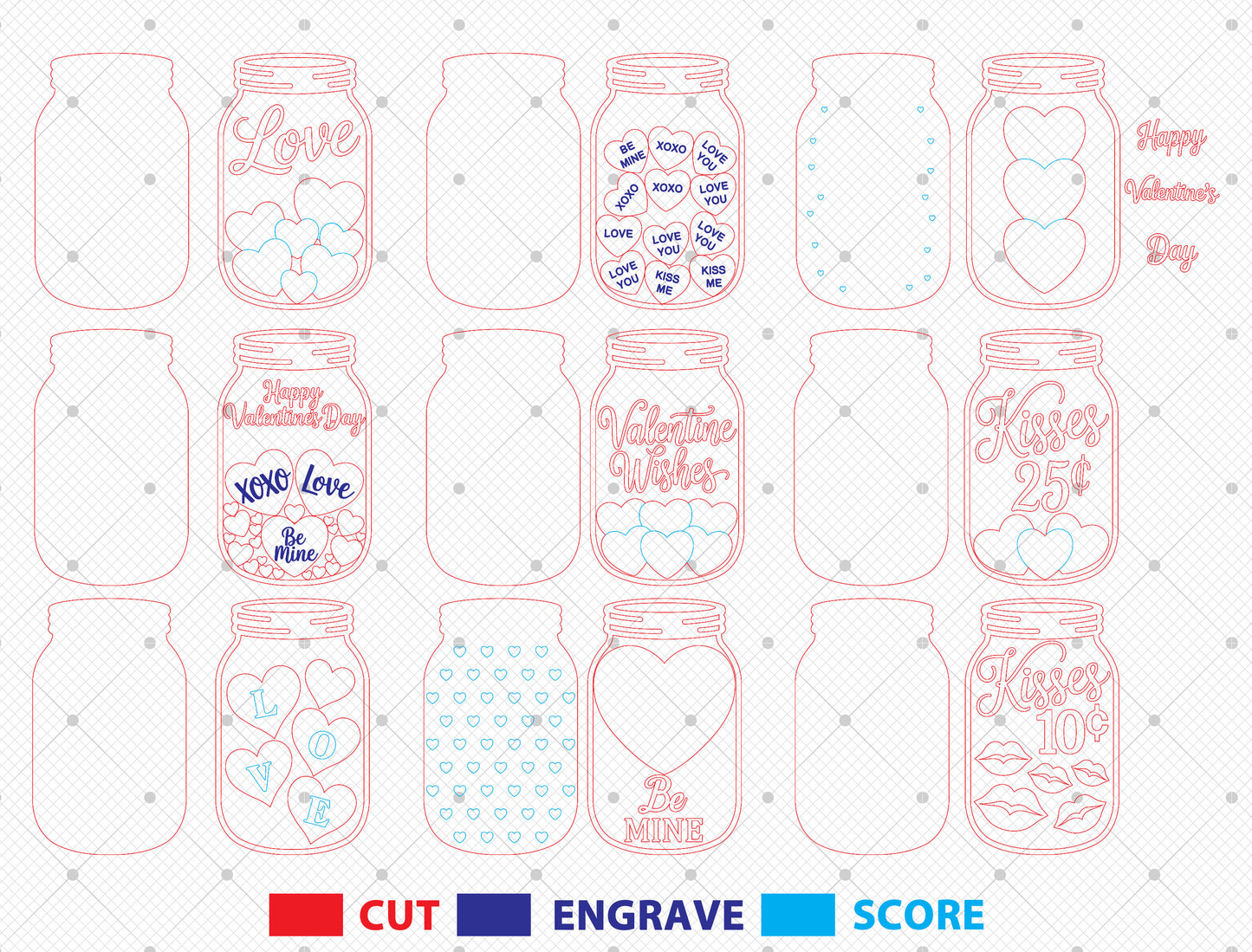 Valentine Mason Jar SVG Bundle Laser Cut File for Glowforge and xTool