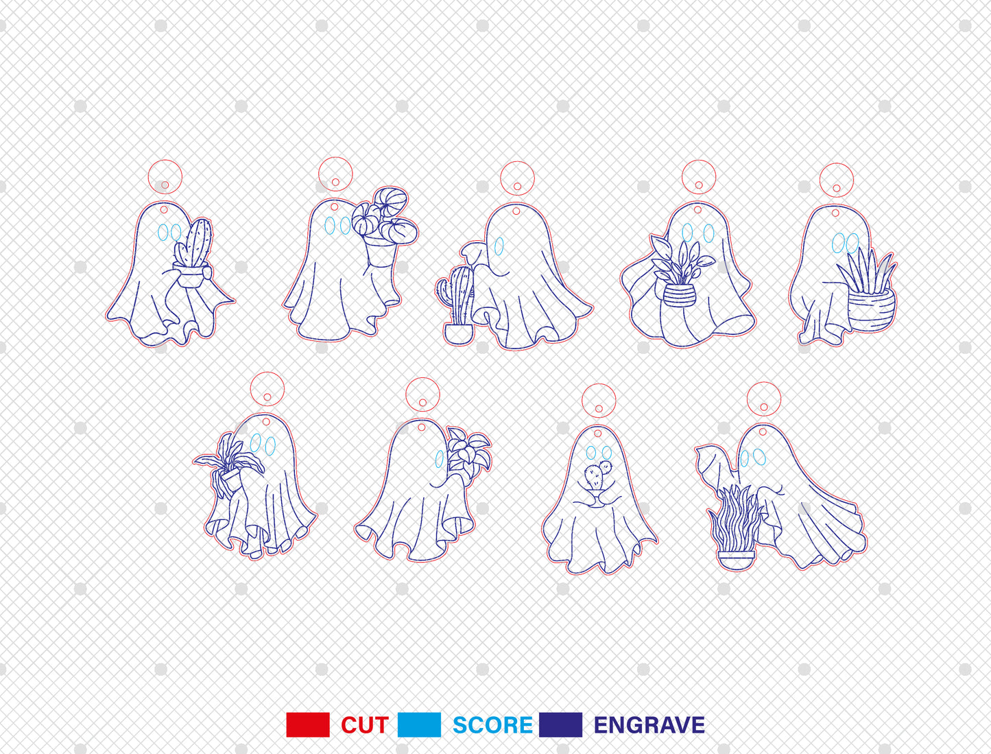 Halloween Ghost Plant Ornament SVG Bundle 9 Designs for xTool LightBurn