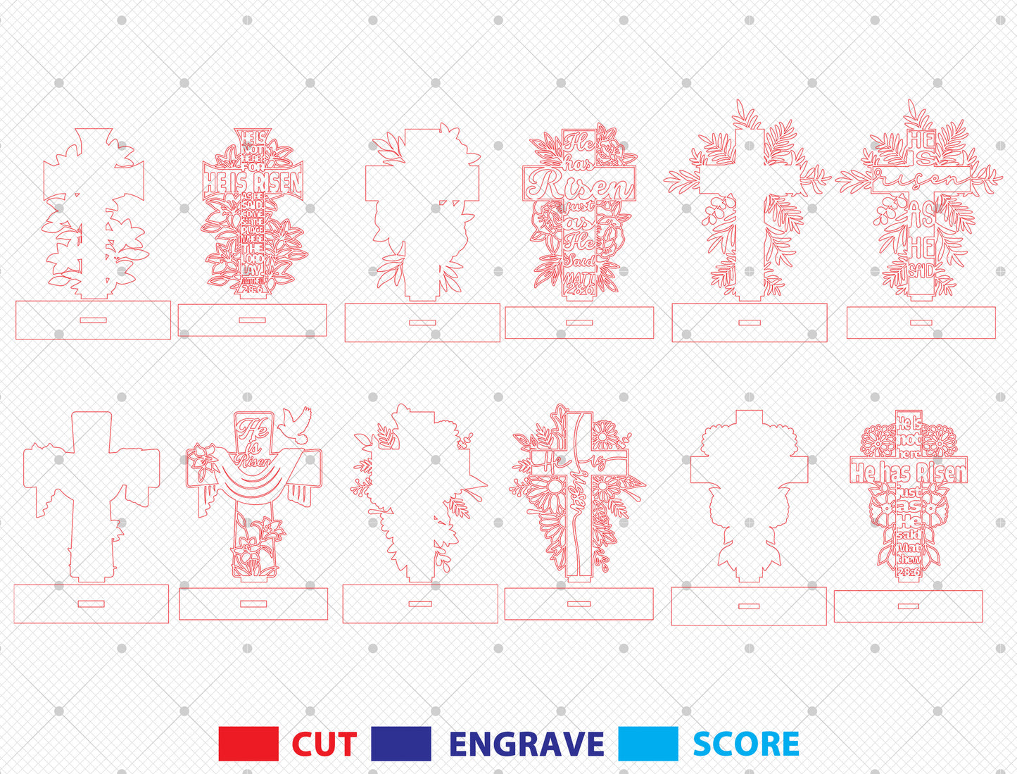 6 Floral Easter Cross Designs | Religious Bible Verse Laser Cut File | Digital Download | Ready to Cut for Glowforge, xTool, LightBurn, etc.