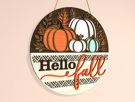 Hello Fall Pumpkin Door Hanger SVG Bundle for Glowforge xTool LightBurn | 2 Designs