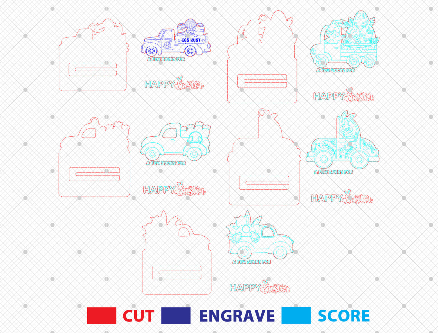 Easter Money Holder SVG Wooden Bunny Truck Cash for LightBurn and xTool