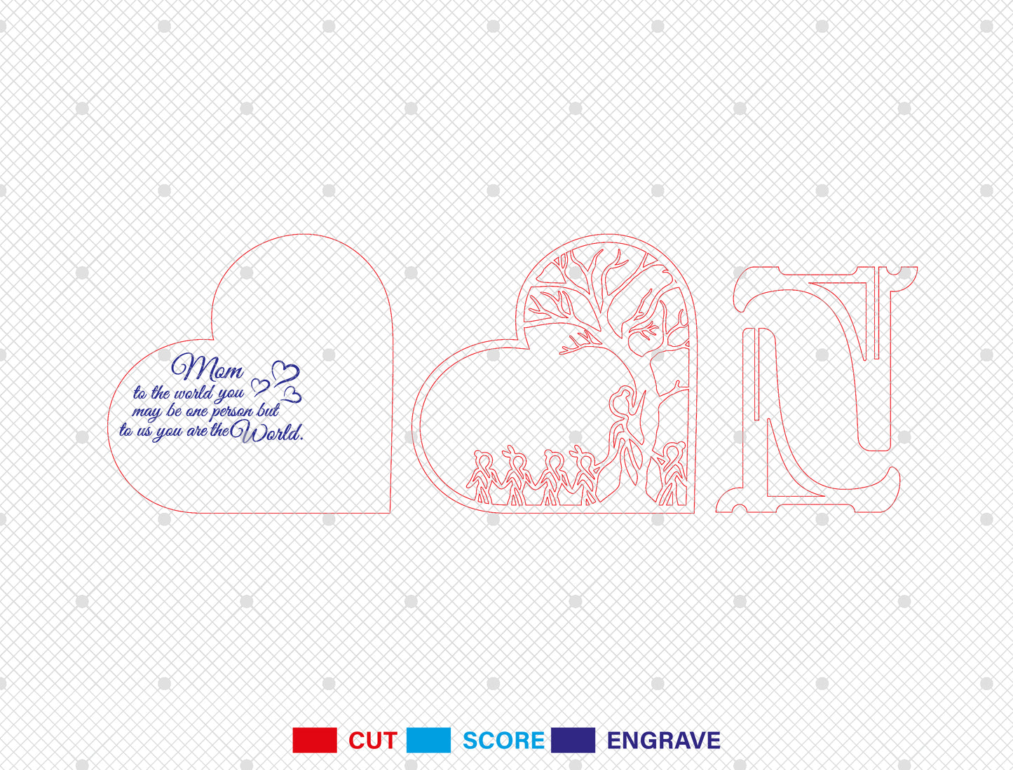Personalized Mom Family Tree Heart Sign SVG for Glowforge and xTool
